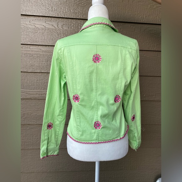 Bamboo Traders Blazer Lime Green / Pink Embroidery Flowers - Unlined - Sz Medium - Picture 2 of 12